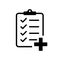 Checklist with medicine plus. Vector isolated icon. Medicine checklist report. Clipboard icon business agreement checkbox list.