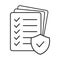 Checklist and shield line icon, Insurance policy concept, data document security, vector icon.