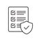 Checklist and shield line icon, Insurance policy concept, data document security, vector icon.