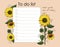 Checklist with sunflowers and motivating phrase. Empty template To do List with flowers