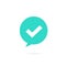 Checkmark on bubble speech vector icon, flat design of correct symbol with tick, idea of done vote notification