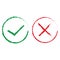 Checkmark cancel or approve reject icon on white background