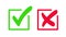 Checkmark and cross icon.