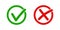 Checkmark icon . Green check mark and red cros. Flat tick and cros ,Vector illustration on whit background . Checkmark sign in