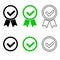 Checkmark medal for banner design. Isolated vector illustration. Green check mark icon. Certified product.Certified stamp certifie
