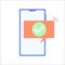 Checkmark notification approve on smartphone, accept tick update