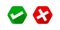 Checkmark and x or tick confirm icon, check mark choice symbol, checkbox button for choose, answer box for checklist, approval