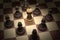 Checkmate in chess. White king is surrounded by black pawns. 3D rendered illustration