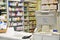 Checkout the pharmacy. Interior pharmacies and blurred background.