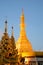 Chedi f the Sule pagoda close up in the evening twilight. Yangon, Burma