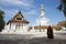 Chedi and ubosot of Wat Phra Mahathat Woramahawihan in Nakhon Si Thammarat, Thailand