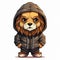 Cheeky Cartoon Lion In A Hoodie: Anime-inspired Bear Portrait
