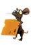 Cheeky cartoon mouse holding a wedge of cheese