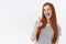 Cheeky good-looking redhead woman straight ginger hair sassy wink camera show thumb up gesture encourage girlfriend