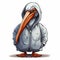 Cheeky Pelican: Humorous Illustration Of A Brown Hooded Bird In Cozy Street Clothing