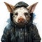 Cheeky Piggy In Urban Jacket: Epic Portraiture Illustration