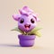 Cheerful 3d Anime Character With Flower In Pot: Vibrant Colors And Clean Design