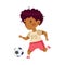Cheerful African American Boy in Sports Shirt and Shorts Playing Football Passing Ball with His Foot Vector Illustration