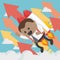 Cheerful african businessman flying off with jet pack vector fl