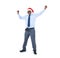 A Cheerful African Businessman in a Santa Hat Celebrating