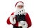 Cheerful aged Santa posing with a clapperboard