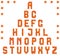 Cheerful alphabet of triangular mosaics. Fiery colors. Vector illustration