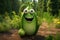 Cheerful animated green fennel with a smile on his face in the vegetable garden