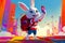 Cheerful Animated Rabbit with Smartphone Exploring the City. Generative ai