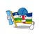 Cheerful Architect flag central african cartoon style holding blue prints