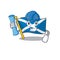Cheerful Architect flag scotland Scroll with blue prints and blue helmet