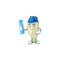 Cheerful Architect white radish cartoon character having blue prints