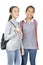 cheerful asian teenager with school backpack standing with smiling face ond white background