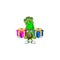 Cheerful asparagus cartoon design with Christmas gift boxes