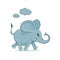 Cheerful baby elephant in blue runs on white background, vector illustration