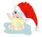 Cheerful baby in hat of Santa Claus