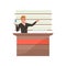 Cheerful bartender at the bar counter with arm out in a welcoming gesture, barman character at work cartoon vector