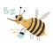A cheerful bee flies with a bucket of honey. Cute cartoon bee print. Hand drawn insect.