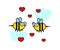 Cheerful bees on a white background. Cartoon.