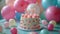 Cheerful Birthday Celebration: Vibrant Balloons, Cake with Candles, and Festive Background