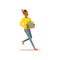 Cheerful black boy carrying box of alcoholic drinks for birthday celebration. Cartoon teenager character with party hat