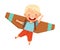 Cheerful Blond Boy with Improvised Fake Wings Flying and Playing Vector Illustration