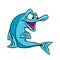 Cheerful blue fish sitting laughing illustration cartoon