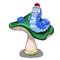 Cheerful blue worm character on green mushroom