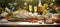 Cheerful bokeh backdrop with bountiful picnic spread, featuring finger foods and sparkling beverages