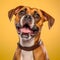 Cheerful Boxer Dog Smiling On Vibrant Yellow Background