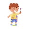 Cheerful Boy in Blotted Clothes Carrying Paintbrush and Paint Vector Illustration