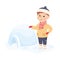 Cheerful Boy Building Snow Igloo Hut Vector Illustration