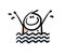 Cheerful boy jumps out of the water with splashes. Vector illustration of a stickman on vacation at sea.