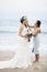 Cheerful bride at the beach