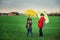 Cheerful brother and sister on an autumn walk